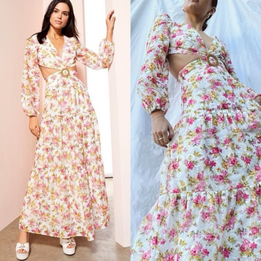 - NWT Gianni Bini Lillian Eyelet Floral Cutout Maxi Dress Size 6